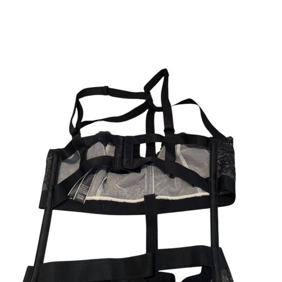 Victoria’s Secret Black Lace Strappy Bodysuit Size Small | Sheer Mesh Cutout Lin - Picture 3 of 5